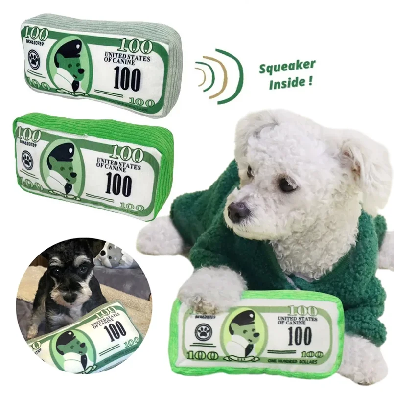 Simulation Money Dog Toys Funny Squeaky Sound Sounding Paper Resistance to Bite Chew Clean 1005012227291662