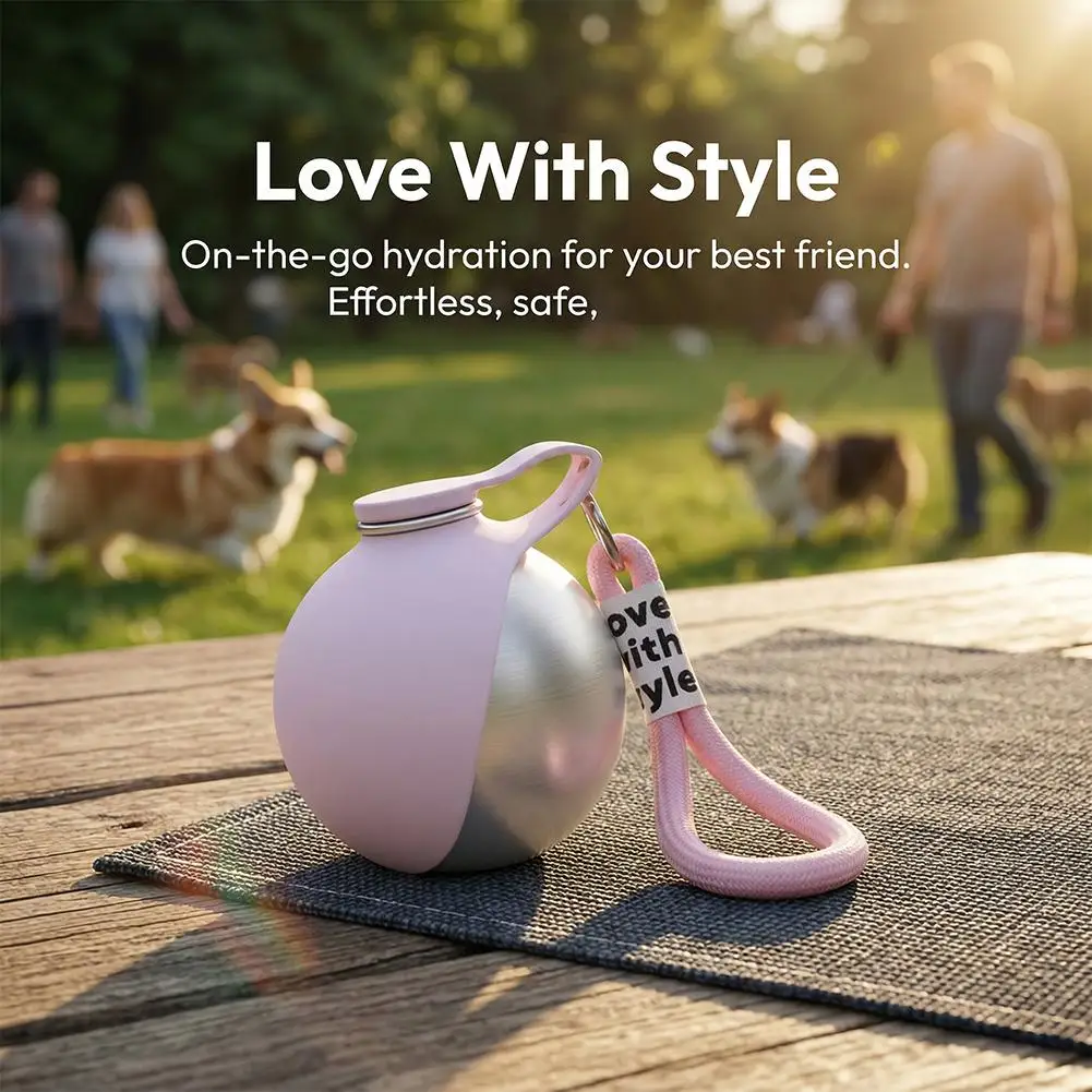 Dog Water Bottle with Silicone Bowl Compact Dog Drinking Bottle Stainless Steel Ideal For (2 In-1) 1005012229391258