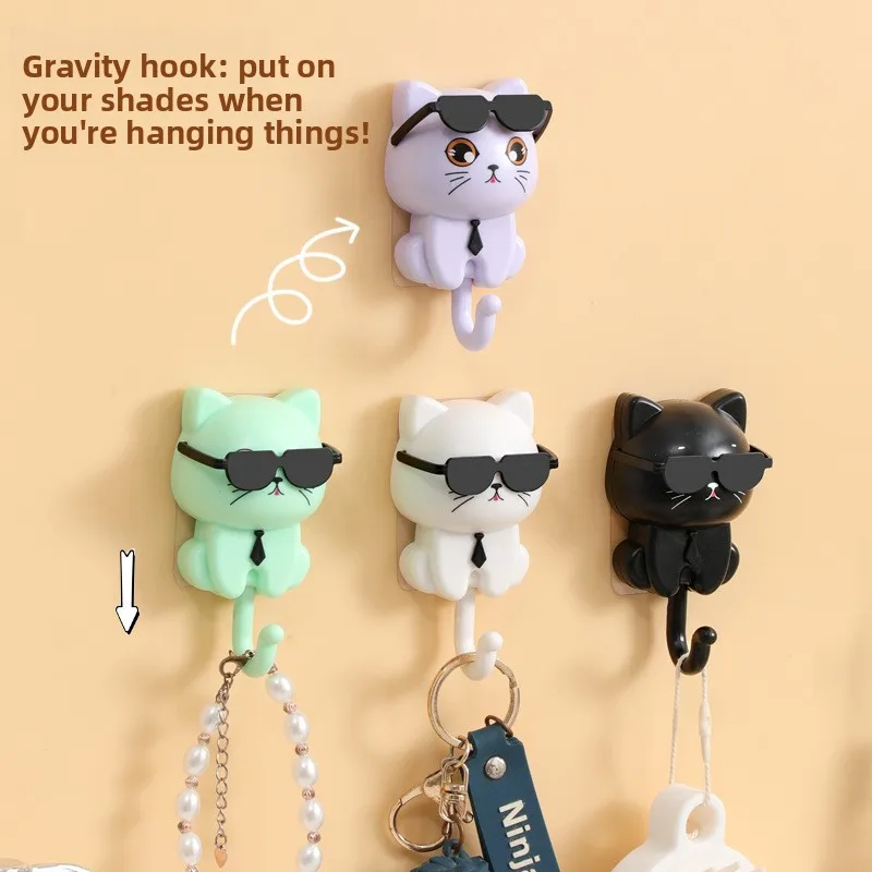 Entrance Hall Coat Hook Key Cartoon Cute Black Cat Coat Hat Adhesive Hook No-Drill Strong Rotating 1005012230209434