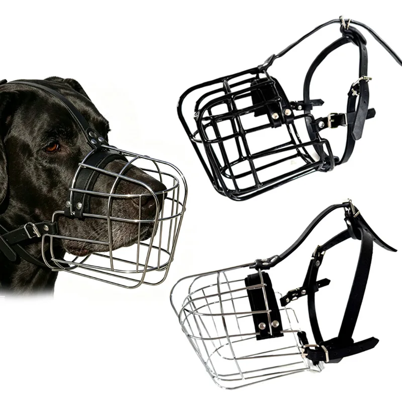 Dog Muzzle Adjustable Basket for Large Dogs with Leather Straps Breathable Training Prevents Biting 1005012233244614