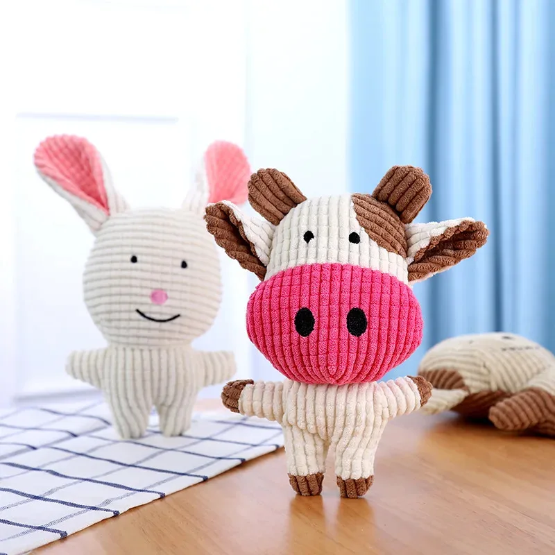Cute Plush Toys Squeak Pet Cow Rabbit Animal Plush Toy Dog Chew Squeaky Whistling Involved Squirrel 1005012233336603