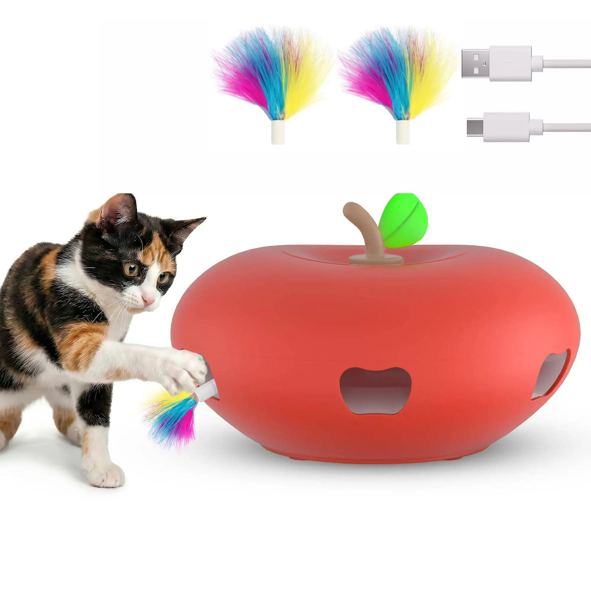 Cat Toys, Automatic Interactive Kitten Toys, Apple Shaped, Infrared Sensing USB Charging 1005012235766106