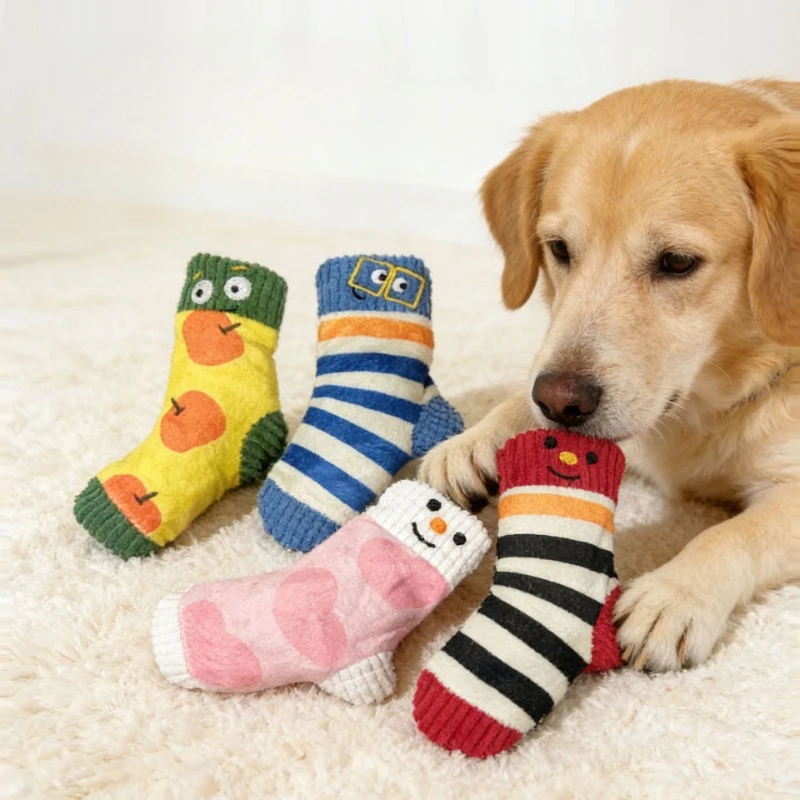 Cute Socks Plush Dog Play Toy Indestructible with Squeaker Food Hiding Pet Supplies Tooth Chew Safe 1005012236255108