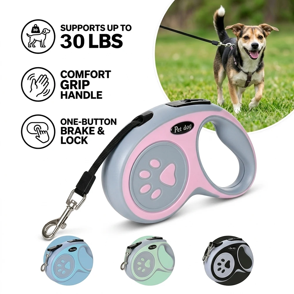 Retractable Dog Leash 3M/5M Pet Walking Lead One-Button Lock Non-Slip Handle for Small Dogs Cats 1005012240439024