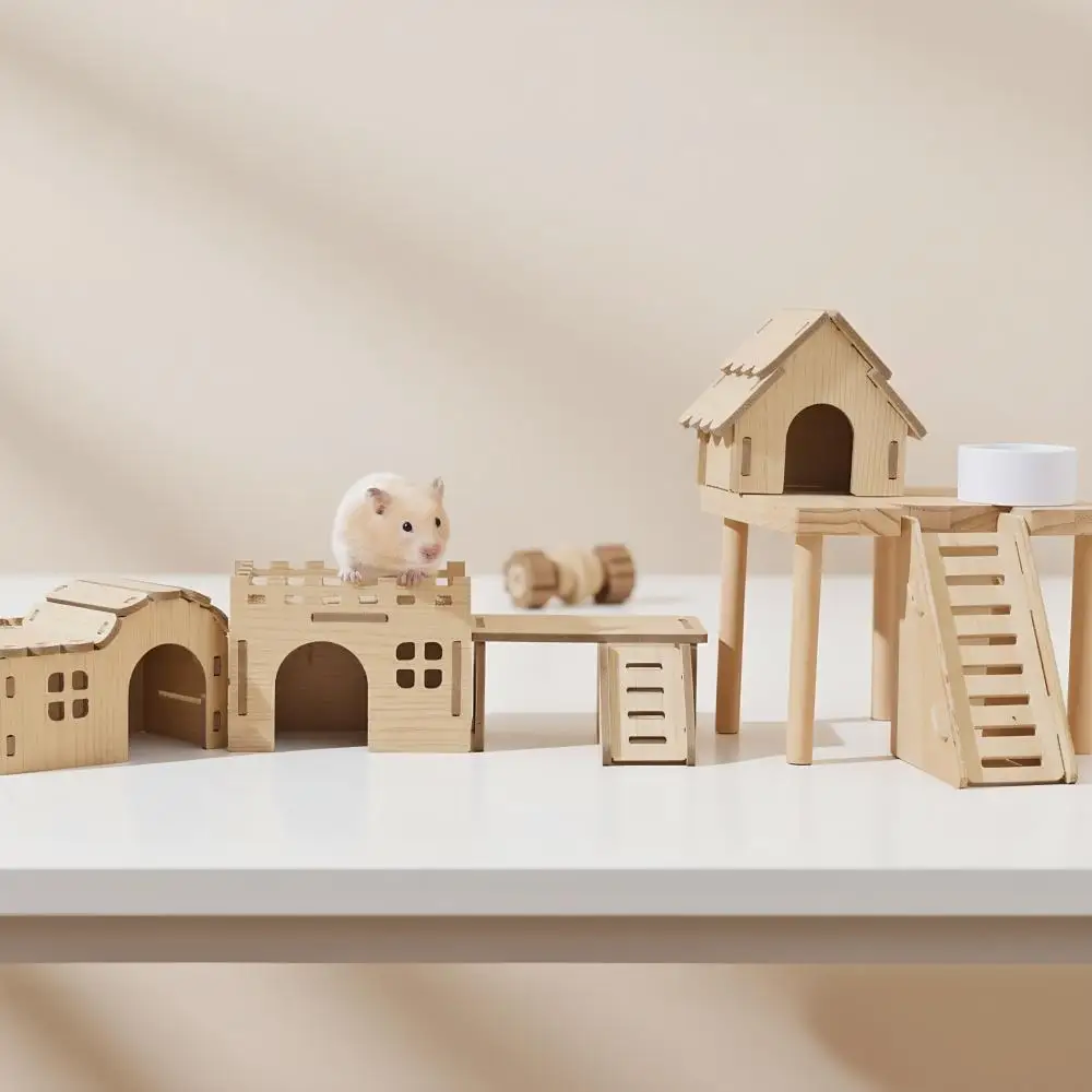 New Natural Wooden Hamster House DIY Crafts Activity Climb Small Pets Hideaway Chew-Proof Durable 1005012241045531