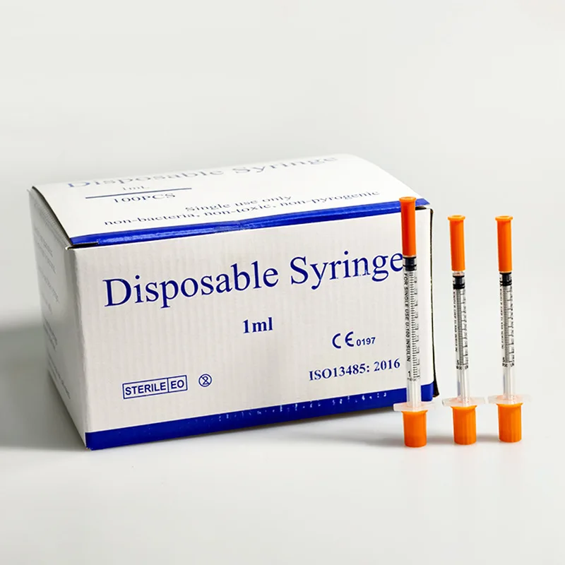 40/80PCS 0.3-1ML Disposable Plastic Veterinary Syringe Sterile Insulin with Orange Cap Needles 1005012245601429