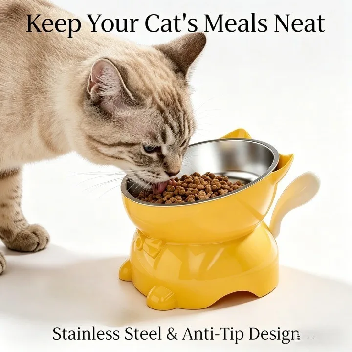 Cat Bowl Creative Inclined Kitten Puppy Food Feeding Bowls 304 Stainless Steel Raised Cat Bowls 1005012245834650