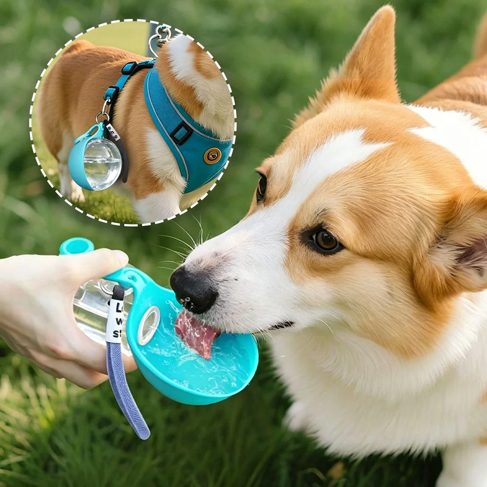Portable Dog Water Bottle 285ml Pet Drinking Silicone Bowl with Lanyard Leak-Proof 2-In-1 Water 1005012250125343