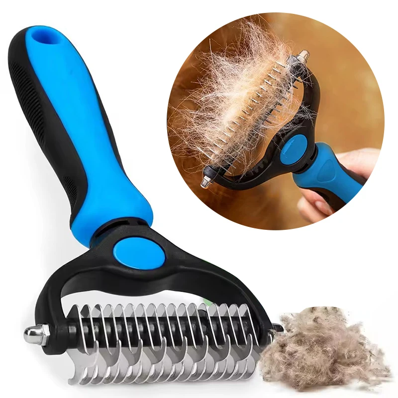 Pet Grooming Rake, Double-Sided Deshedding Dematting Tool, Undercoat Rake for Dogs & Cats 1005012251446941