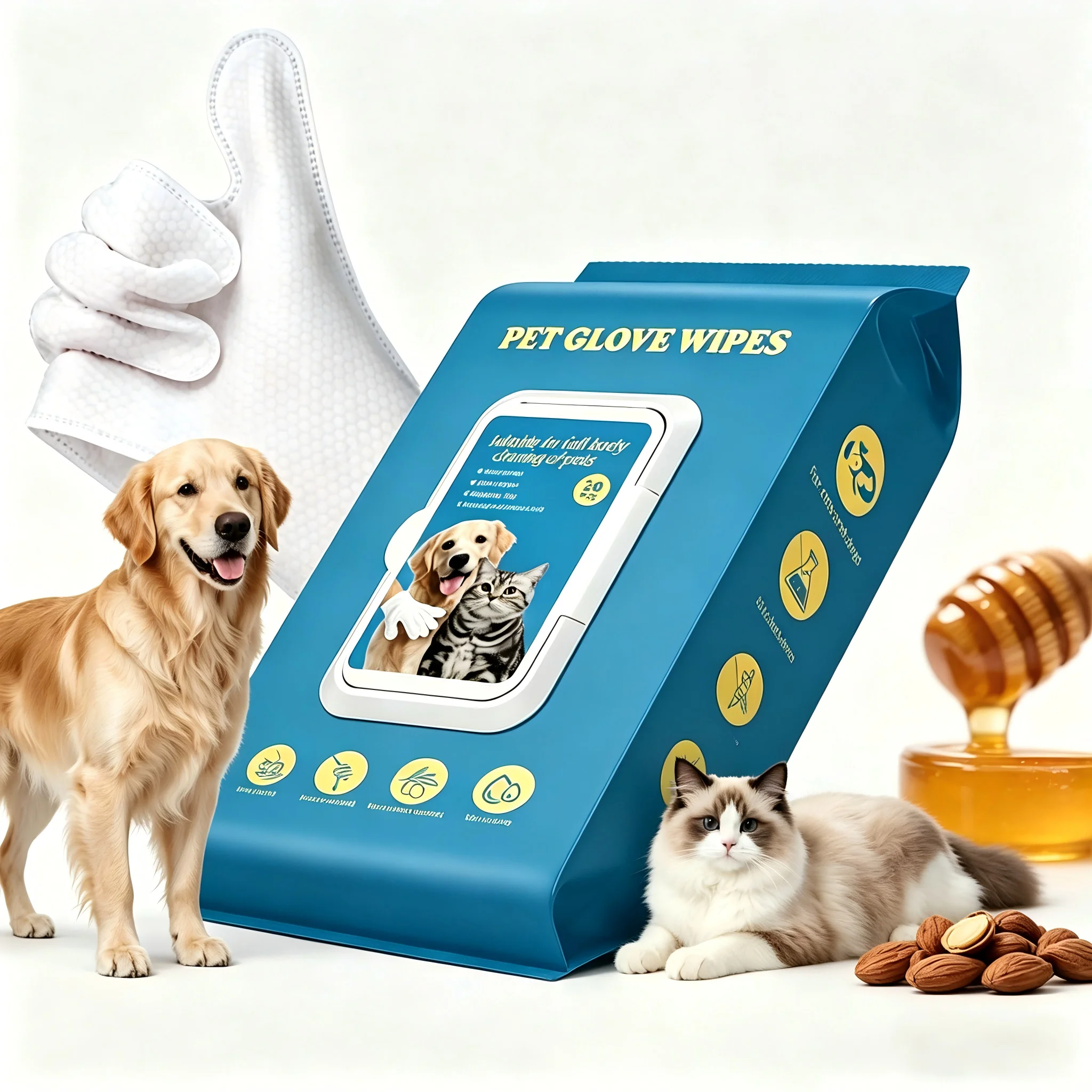 Pet Dry Cleaning Wet Wipes Wash Free Thick Gloves Cat and Dog Products Remove Odor (20 Pcs) 1005012251950699