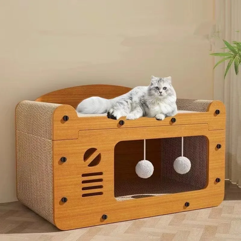 Cat Scratcher Bed Wooden Detachable Corrugated Board, Cat Hole Hanging Ball Toy 1005012256337190