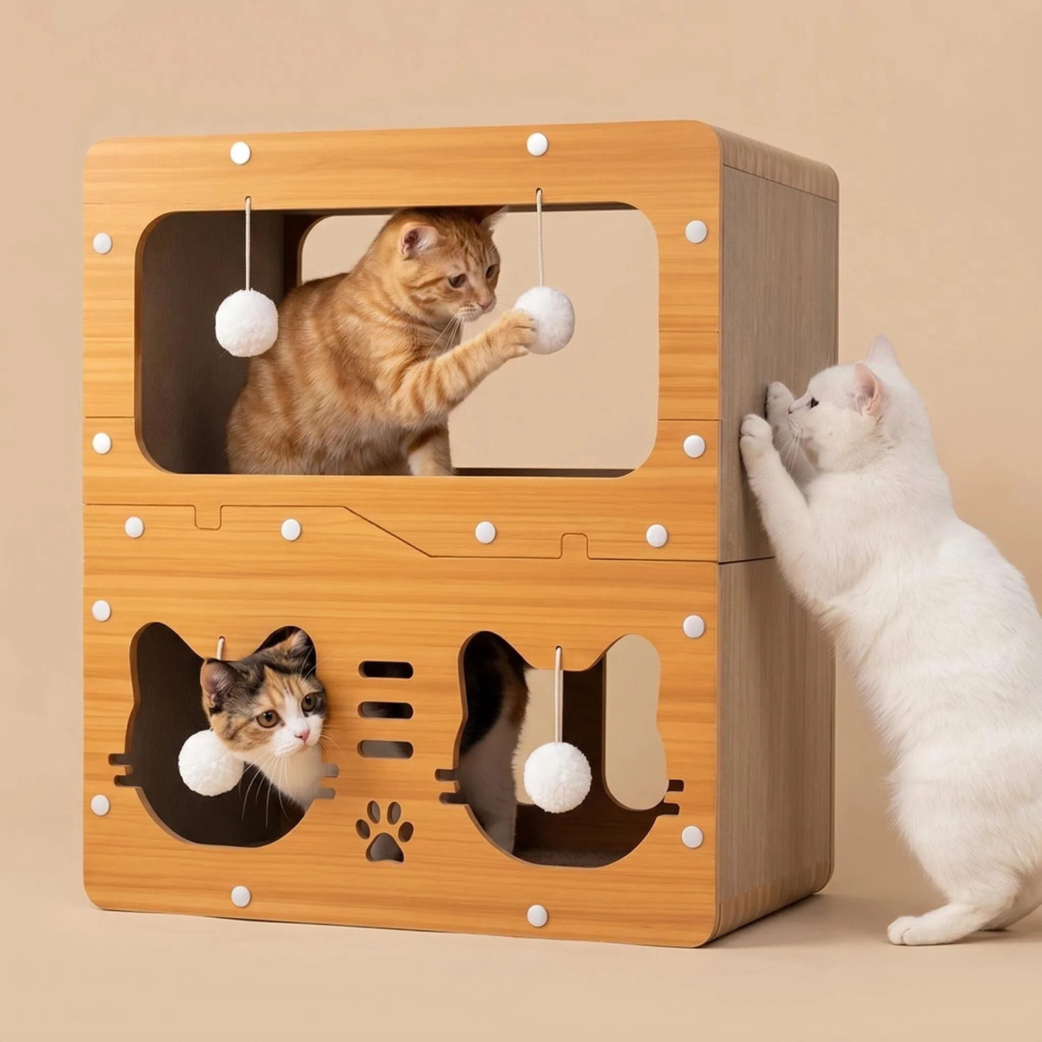 Cat Bed House & Scratching Post, 3-Tier Cardboard Cat Furniture, Natural Yellow (3 in 1) 1005012256769106