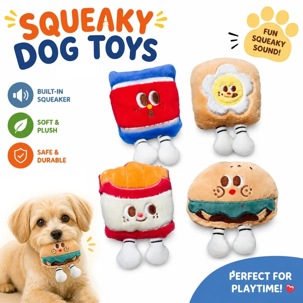 Squeaky Plush Dog Toys Cute Food Shape Puppy Chew Toy Set Soft Interactive Pet for Small Medium 1005012259329639