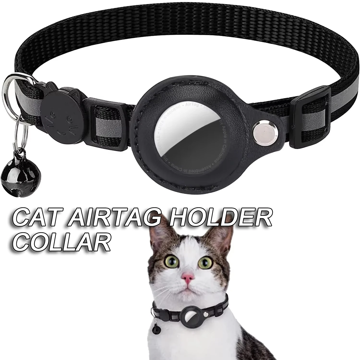 Cat Airtag Holder Collar Breakaway Reflective Strips Adjustable Kitten Waterproof Bell Pet Air Tag 1005012259650993
