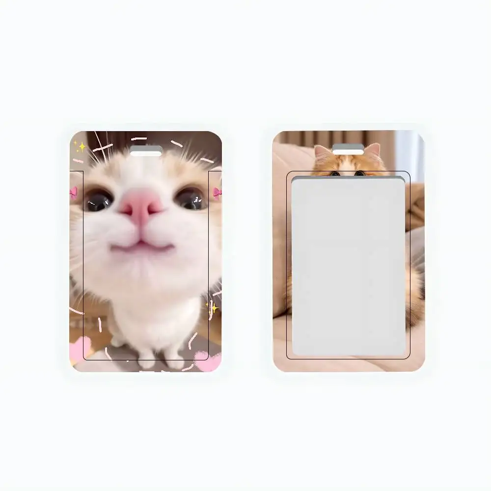 Funny Cute Cat ID Card Holder PVC Badge Holder with Lanyard Slot Student Bus Card Cover Office Work 1005012260026769