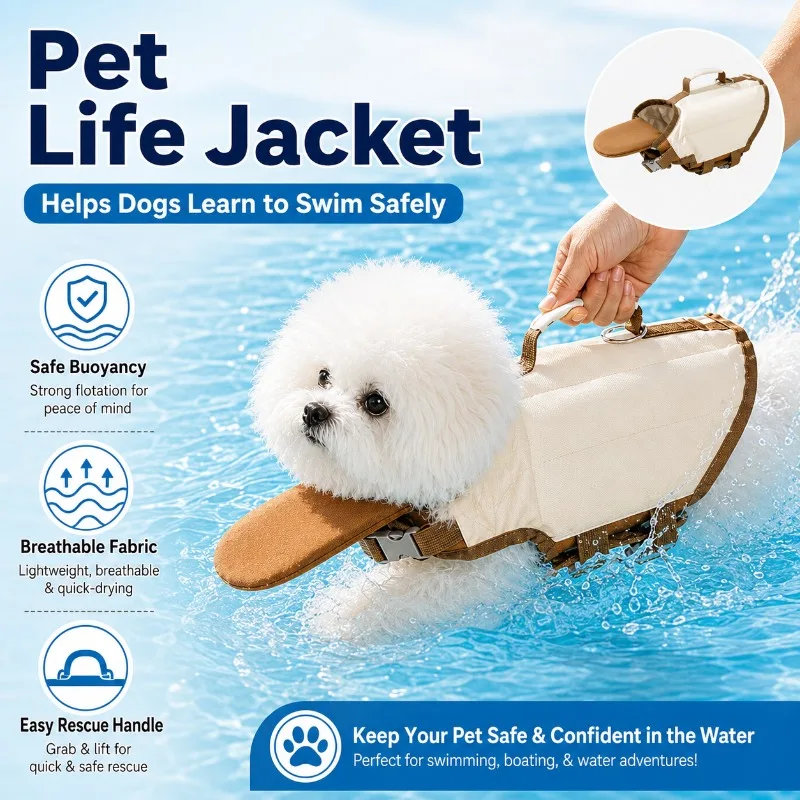 Dog Life Jacket with Rescue Handle, Pet Swimming Vest with Chin Float 1005012261649981