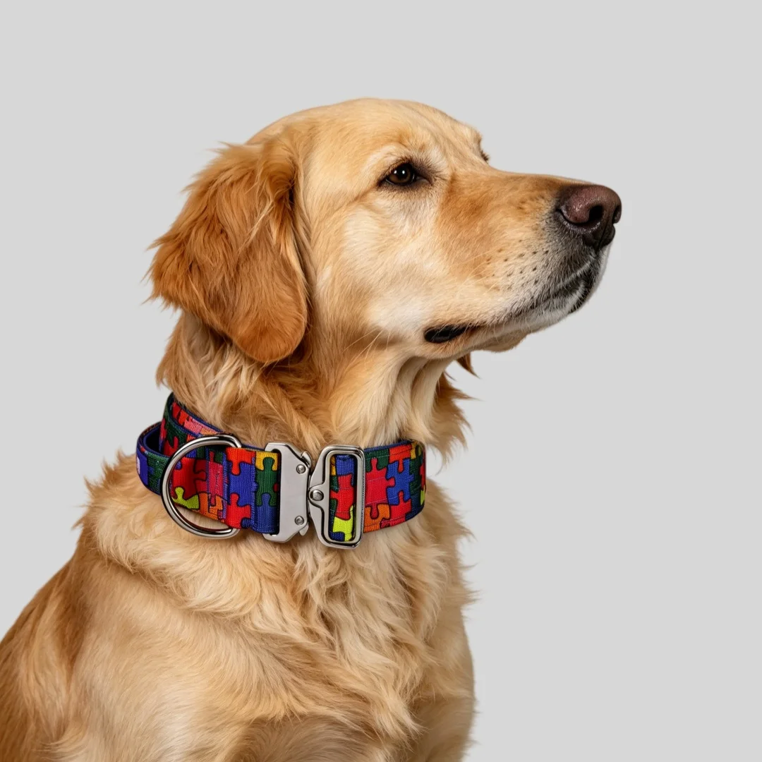 Heavyduty5cmwidedogcollarformediumlargebreeds Autismpuzzleprintadjustablestainless Steel Buckle 1005012265666307