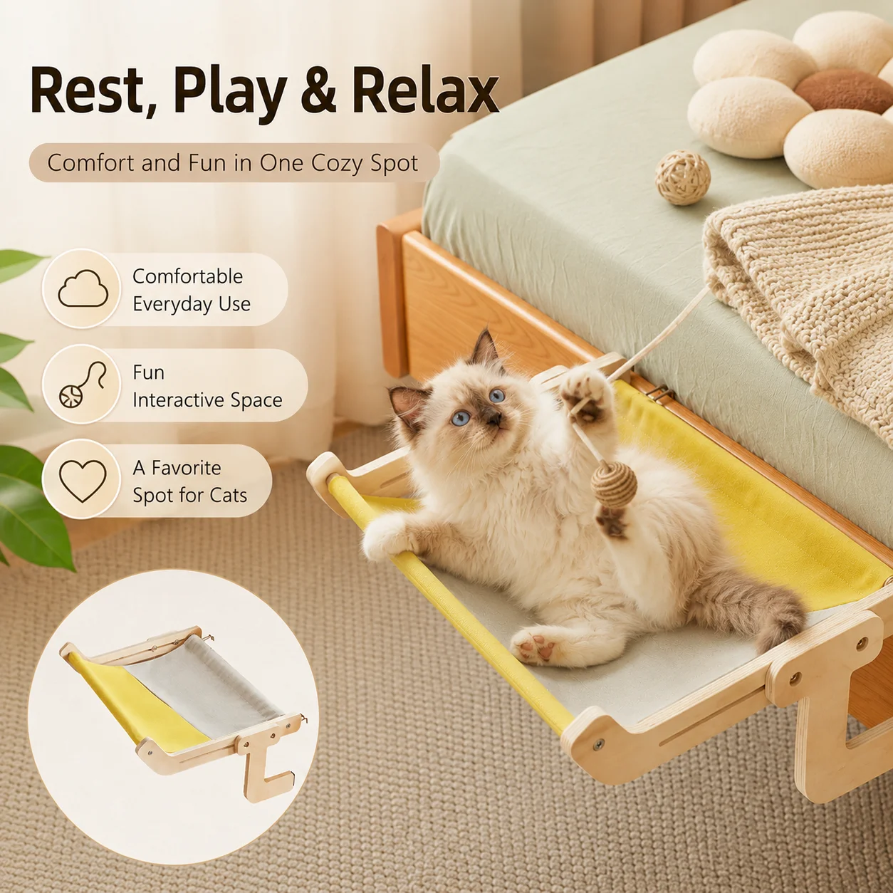 Cat Bed by the Bed, Cat Hammock Hanging, Cat Nest Hanging, Windowsill Hammock, Cat Stand, Windows 1005012265729301