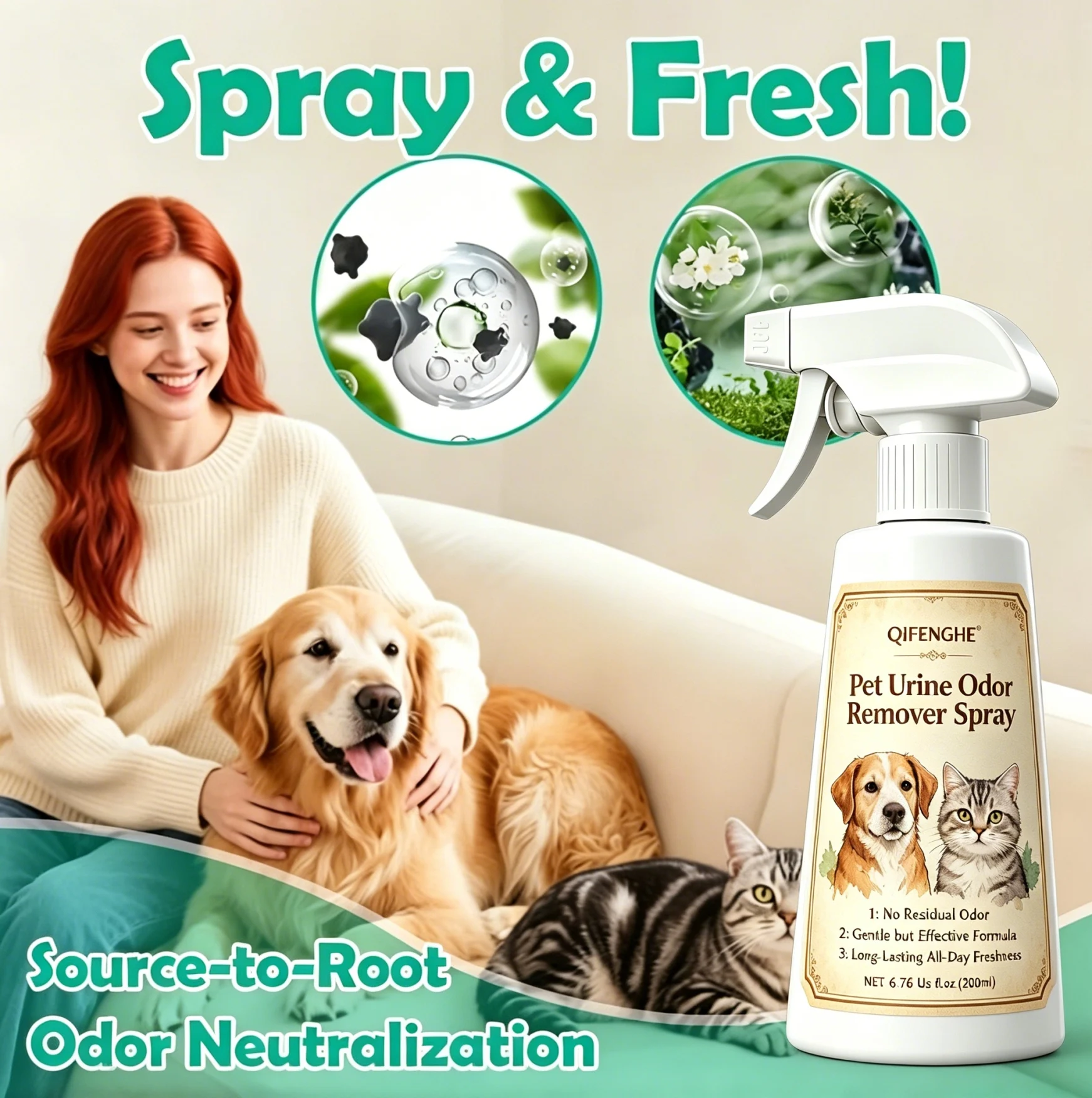 Pet Urine Odor Remover Spray 6.76 Us Fl.oz.200ml, Pet-Safe Odor Eliminator Deodorizer 1005012267348147