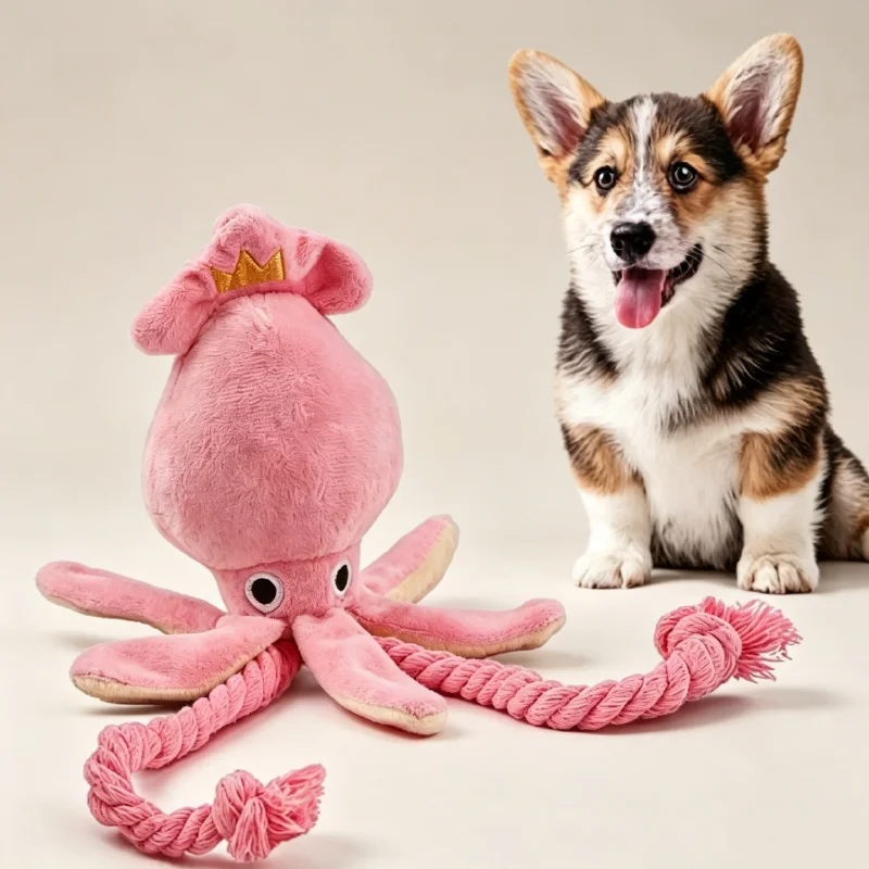 Squeaky Octopus Dog Toy Cotton Rope Interactive Chew Toy Boredom Relief Self Play Pet Toy for Small 1005012271140481