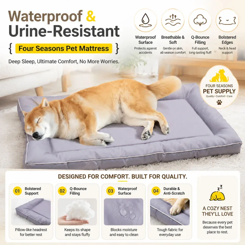 Waterproof Dog Bed Oxford Pet Cushion for All Seasons Thickened Memory Foam Filling Bite-Resistant 1005012272714975