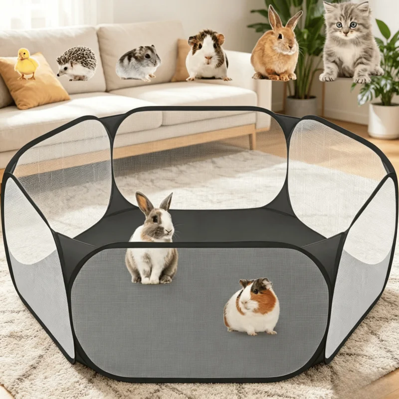 Portable Transparent Pet Playpen, Folding Cage for Cat, Dog, Hamster, Rabbit 1005012275154656
