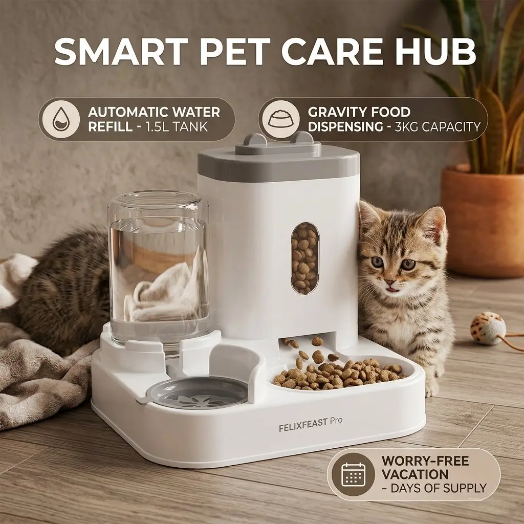 Automatic Cat Feeder Dog Food Bowl Auto Water Supply Fountain Large Capacity Pet Food Storage 1005012275250431
