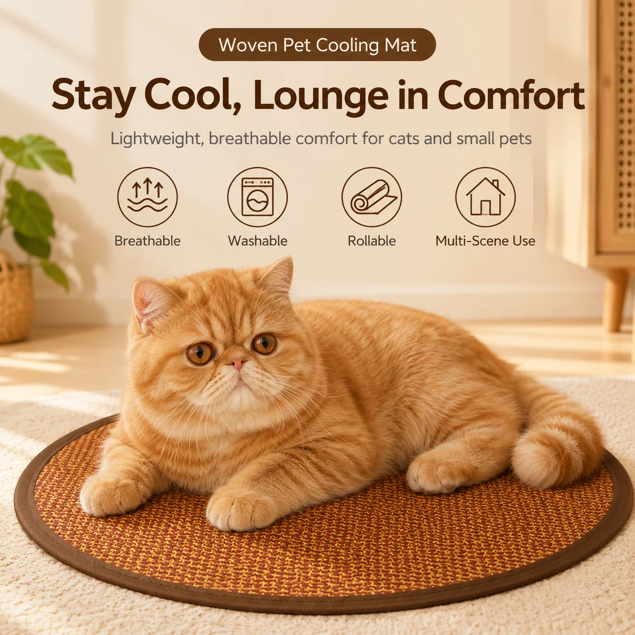Dog Cooling Mat for Small Dogs Round Woven Summer Pet Pad Breathable Washable Floor Puppy 1005012275589392