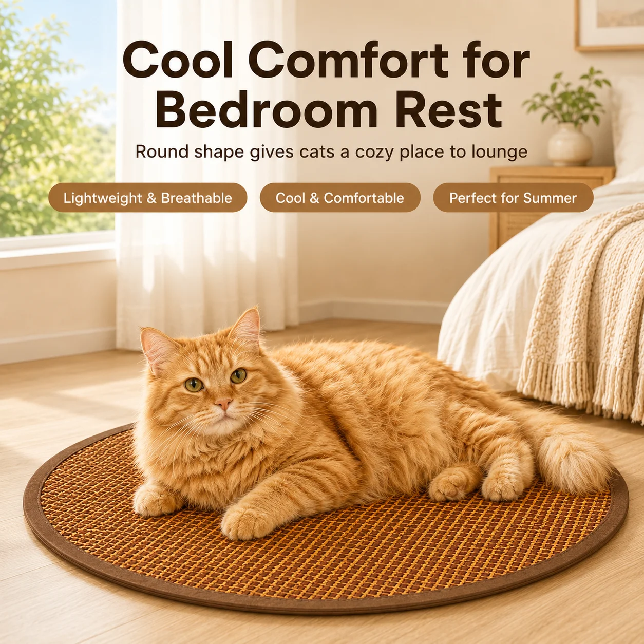Pet Cooling Mat for Cats Round Woven Summer Sleeping Pad Breathable Washable Cat Bed Indoor 1005012279400276