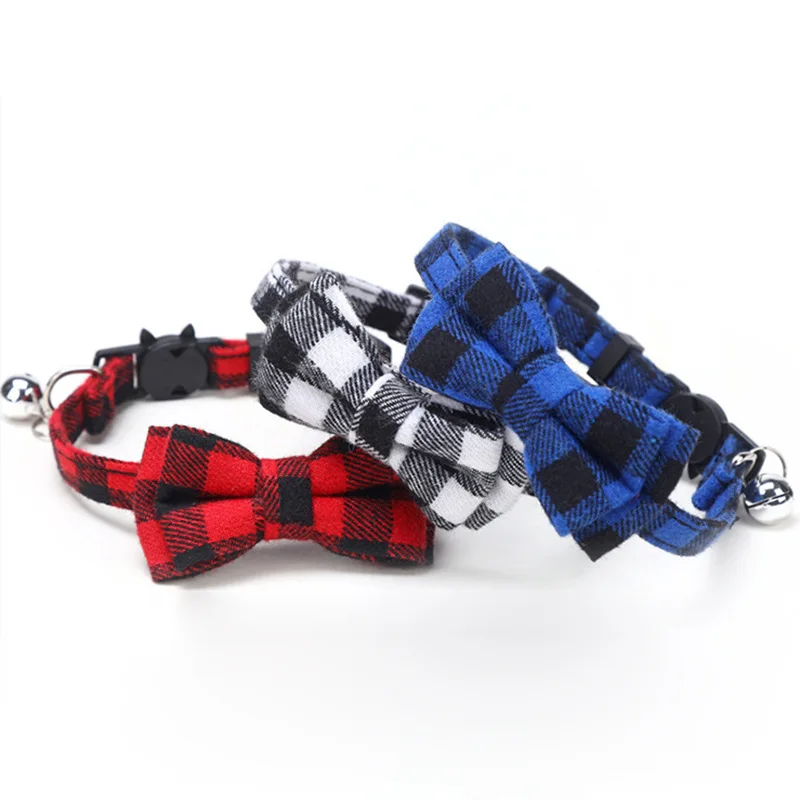 Pet Breakaway Cat Collar Bow Tie and Bell Cute Plaid Christmas Red Elastic Adjustable Dog Collar 1005012281568950