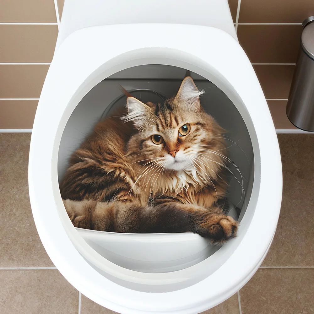 Funny Cat Toilet Sticker Bathroom Toilet Cover Sticker Wall Stickers Animal Wc Accessories for Home 1005012282671569