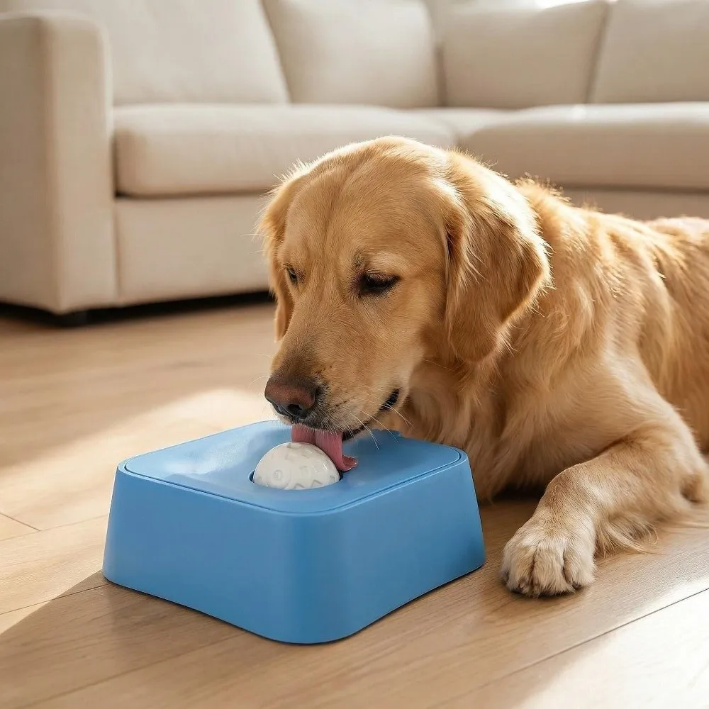 PP Material Dog Lick Bowl with Rolling Ball Large Capacity Pet Slow Feeder Blue Black Enjoy Eating 1005012283260406