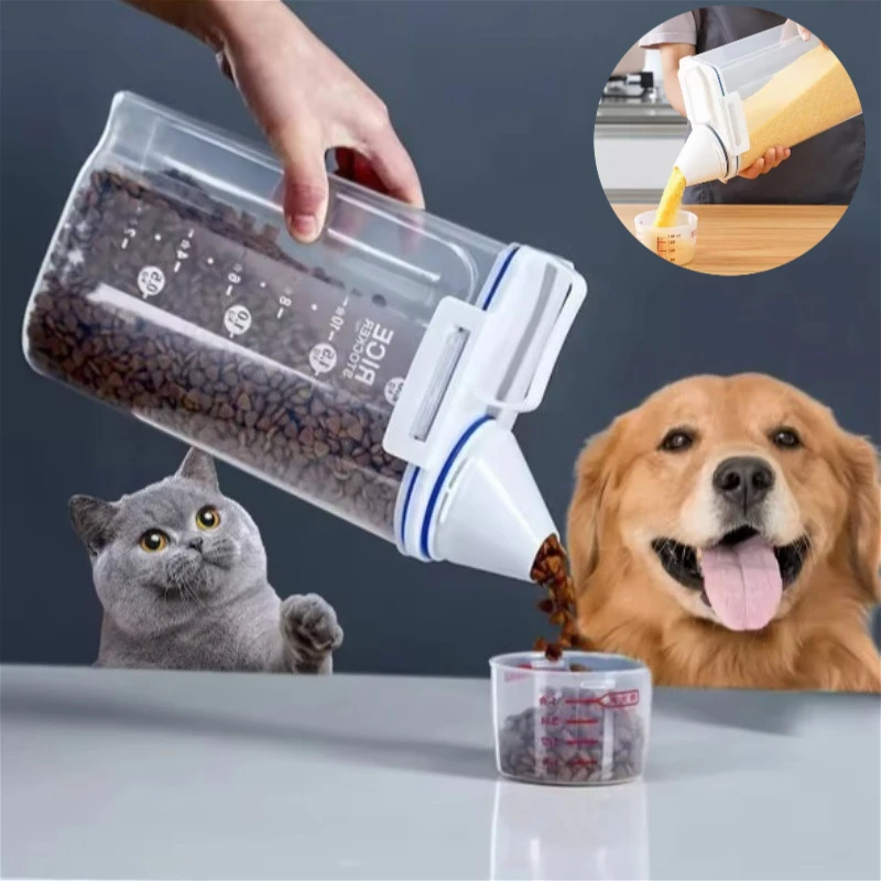 Airtight Pet Food Container, 1.5kg/2kg with Cup, Plastic Sealed Jar for Dry Dog Cat Food (1pc) 1005012284171133