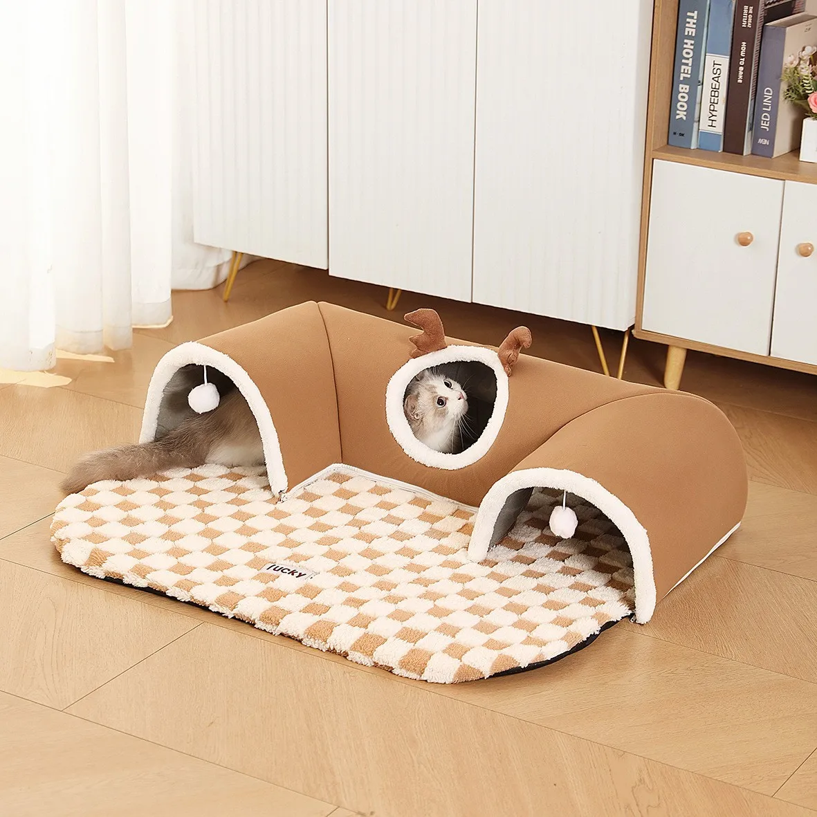Cat Bed and Play Tunnel Warm House Tent with Plush Mat Indoor Hideaway Corner Shelter Foldable Pet 1005012284702887