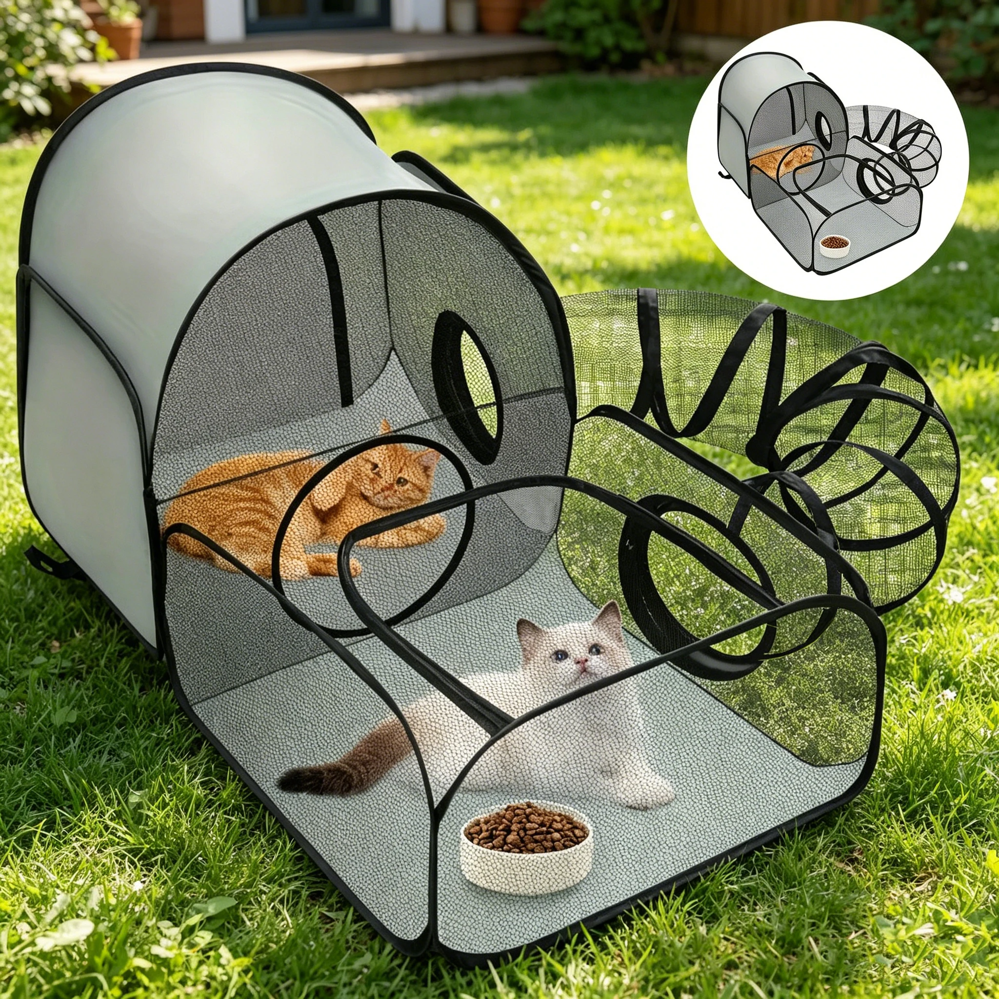 Portable Breathable Cat Pen with Surrounding Tunnel Indoor Outdoor Cat Enclosure for Small Animals 1005012284895956