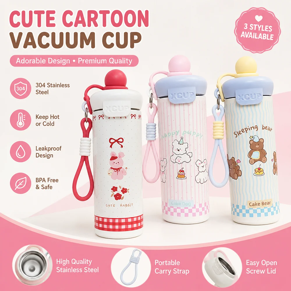 Cute Cartoon Dog Print Vacuum Insulated Bottle Leakproof Stainless Steel Portable with Strap (650ML) 1005012288536919