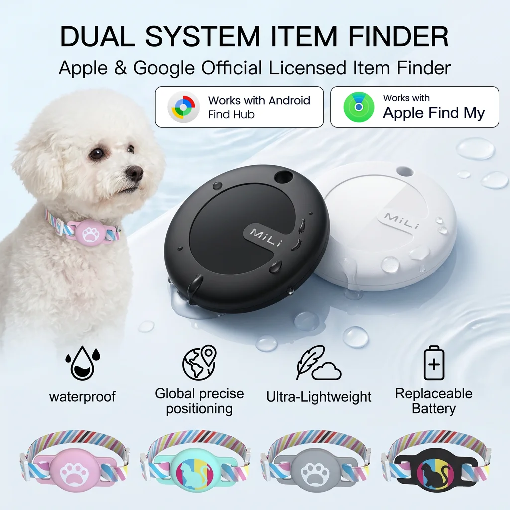 Dual System Bluetooth GPS Tracker Mili Mitag Smart Location Tag with Pet Collar Works with Apple 1005012288574300