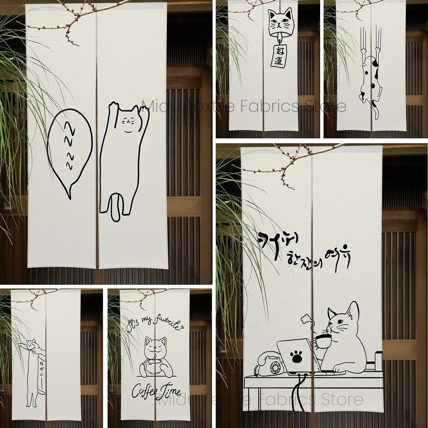 The Cartoon Cat Japanese-Style Door Curtain Partition Is Suitable for Kitchens, Living Rooms 1005012290650422