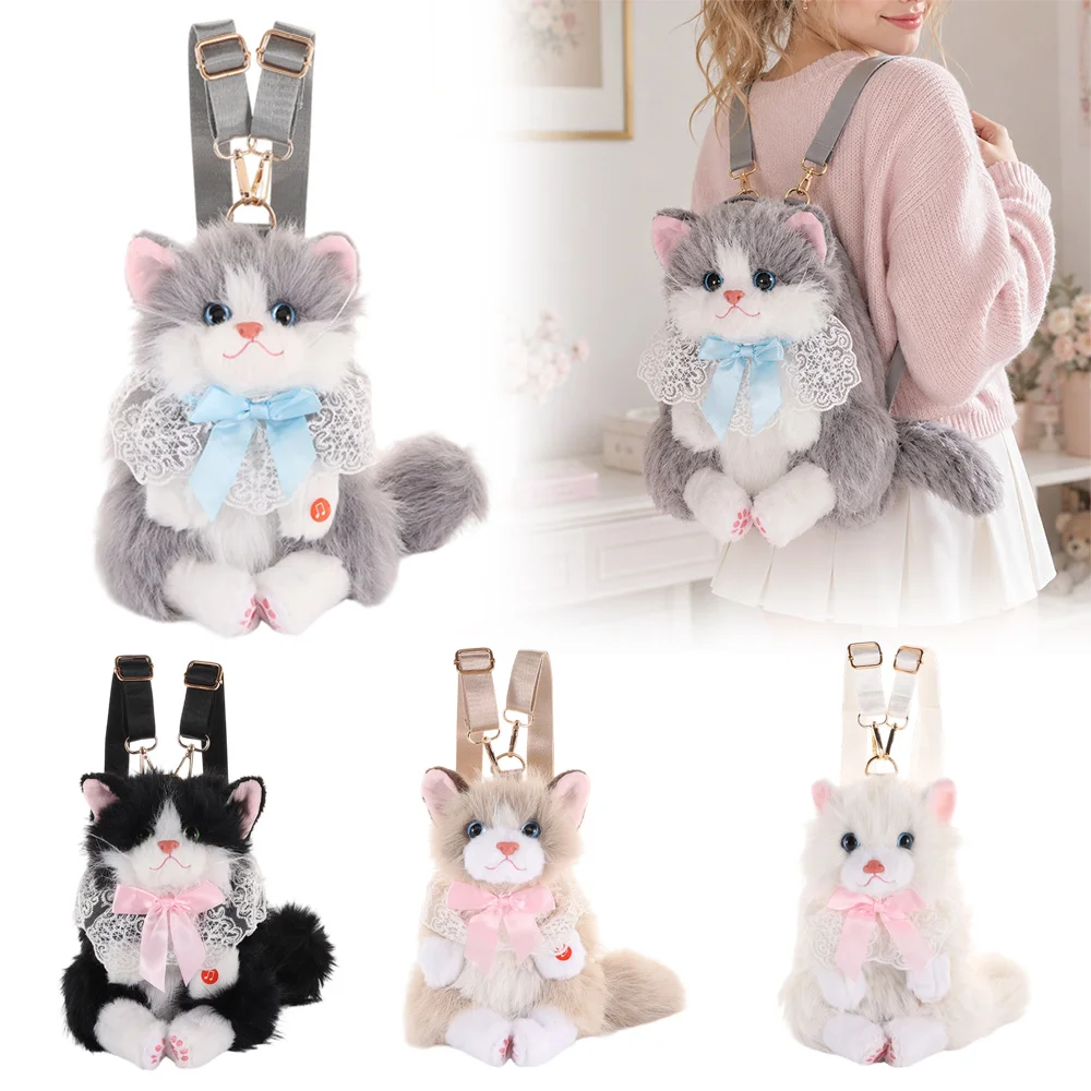 New Realistic Cat Simulated Puppet Cat Backpack Soft Fluffy Cute Cartoon Shoulder Bag Gifts 1005012292018002