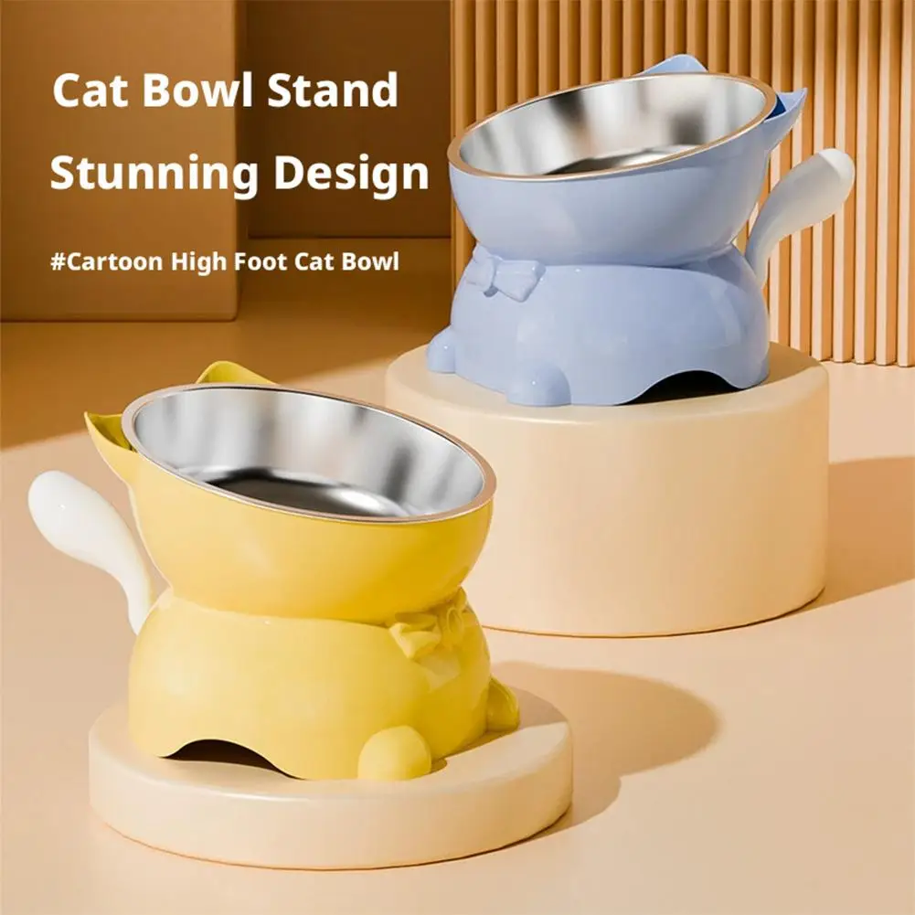 Elevated Stainless Steel Cat Bowl, Inclined Food & Water Dish with Cute Ear Stand (1pc) 1005012295775445