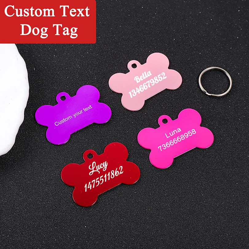 Custom Text Dog Tag Aluminum Alloy Personalized Name Dog Tags Laser Engraving Number Bone Shaped 1005012296184998