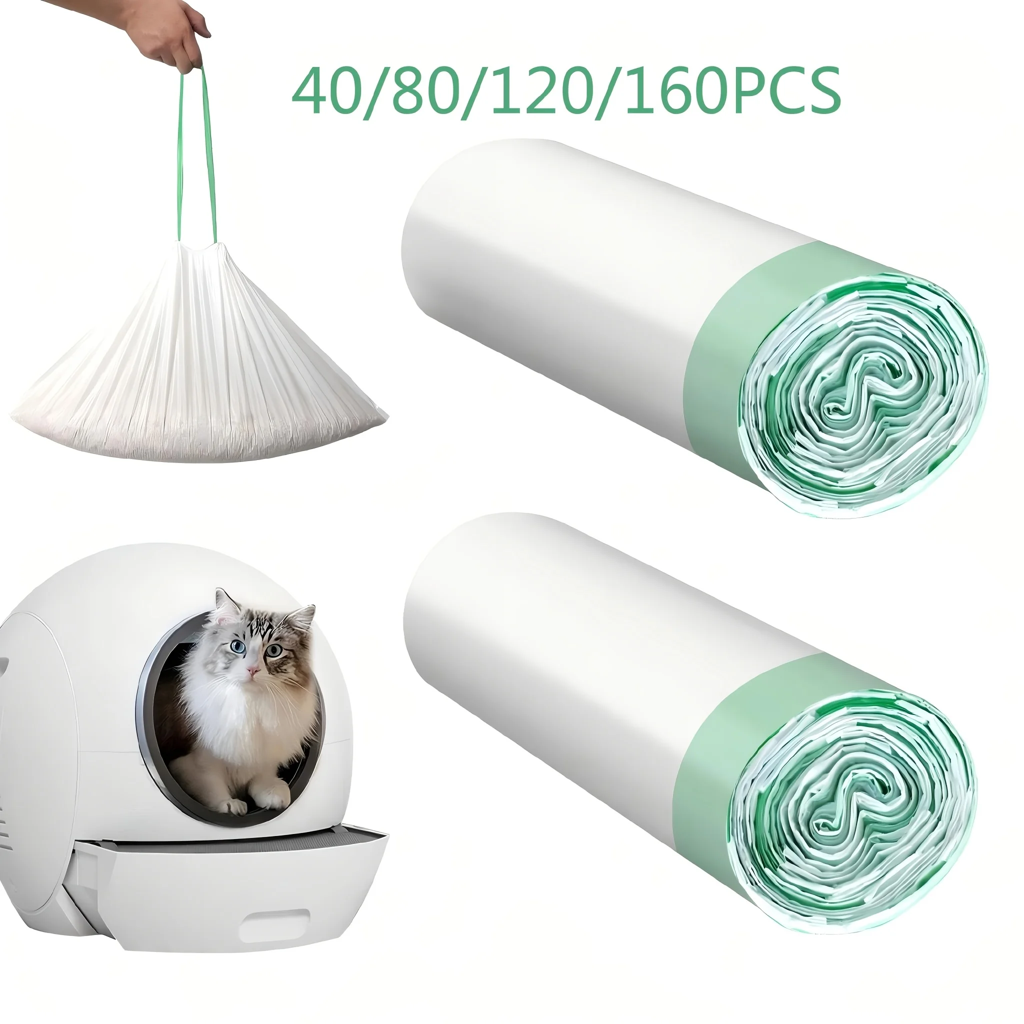 40/80/120/160pcs Cat Litter Box Liner Bags Heavy Duty Bags Drawstring Self-Cleaning Cat 1005012297348931