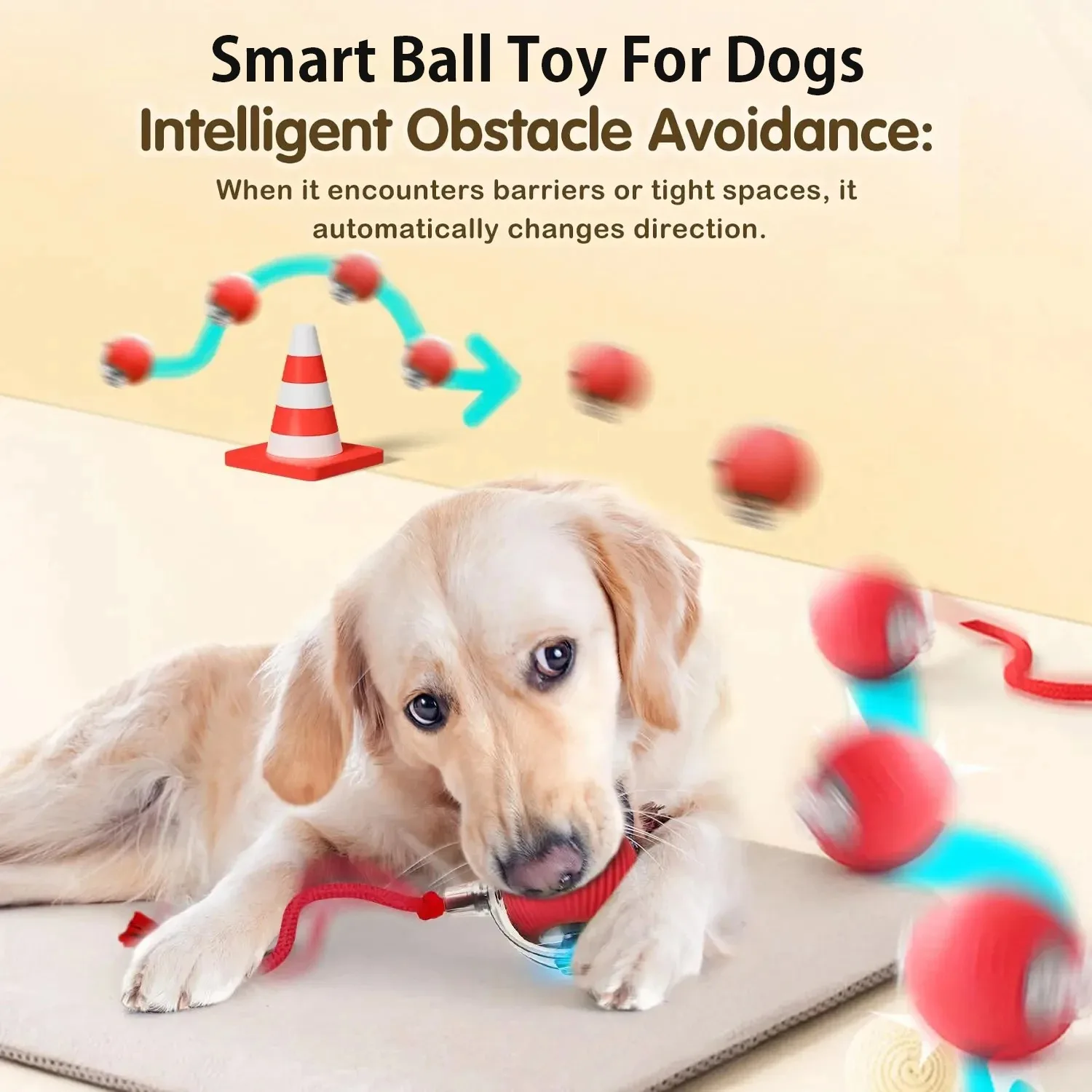 Dog Interactive Ball Toy Automatic Rolling Smart Pet Teaser Ball Rechargeable Touch Wake Up Rope 1005012308624688