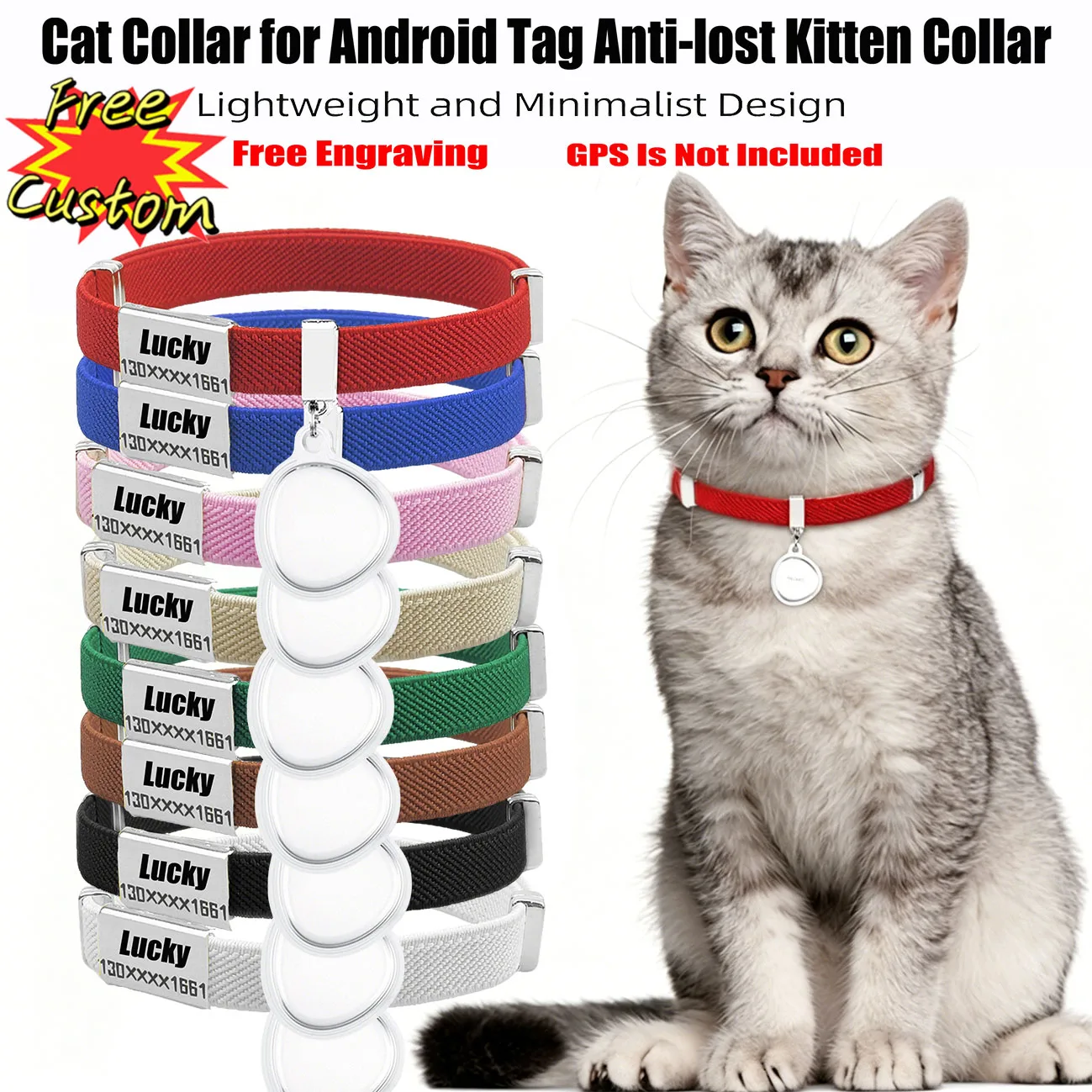 Customizable Pet ID Cat Collar for Huawei Android Tag Anti-Lost Kitten Collar Adjustable 1005012309799217