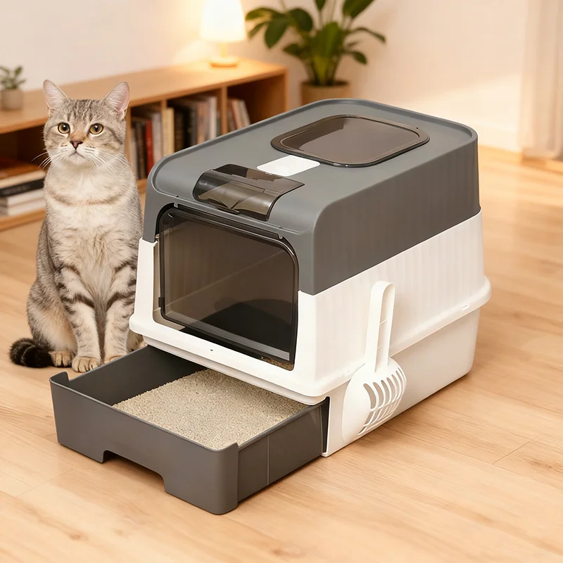 Anti-Splash Pet Litter Box for Kittens Fully Enclosed Spill-Proof Deodorant Cat Toilet Plastic 1005012310420991