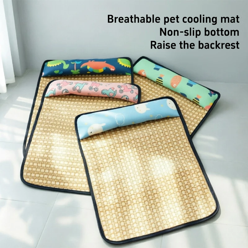 Summer Pet Cooling Mat with Pillow Rattan Sleeping Pad Breathable Comfortable Cool 1005012311866262