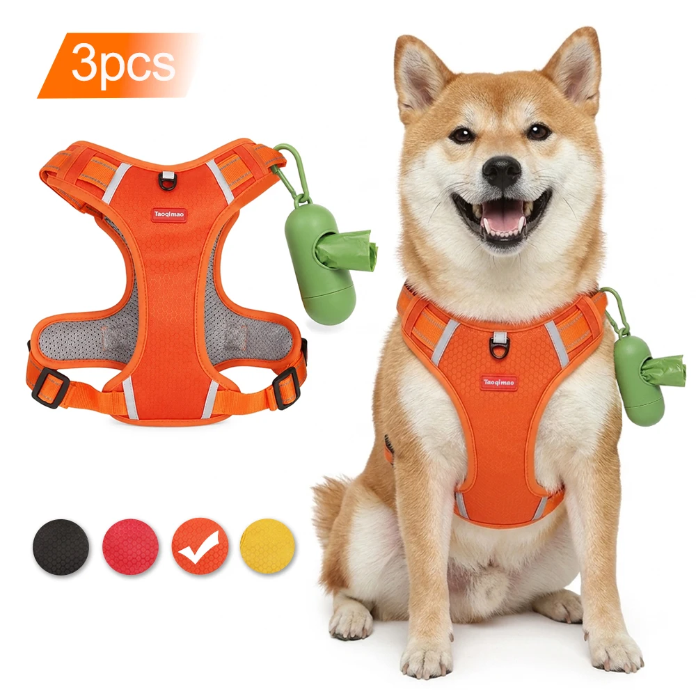Pet Dog Harness Set with Poop Bag Dispenser Reflective Breathable Adjustable No Pull Vest Harness 1005012314020993