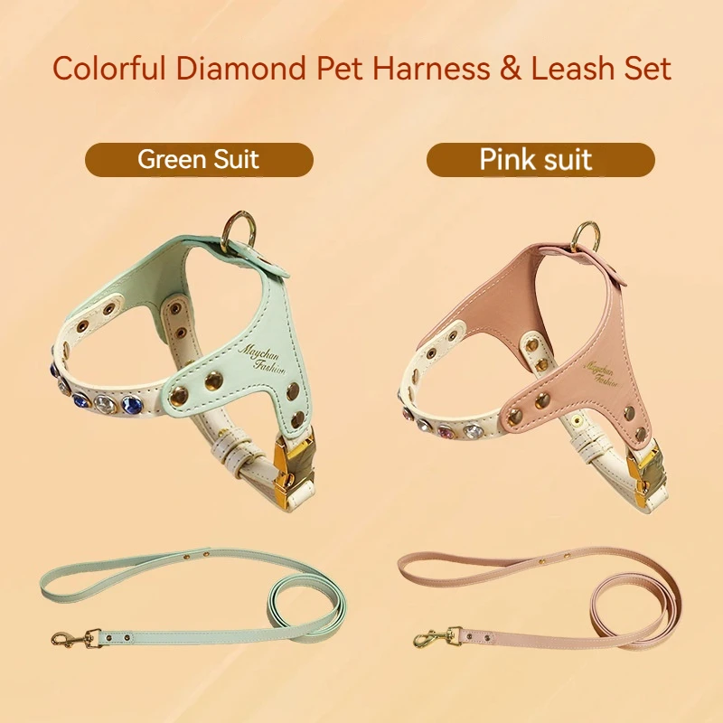 PU Leather Cute Pet Harness & Leash Set Stylish Dog Cat Chest Strap Adjustable Walking Lead 1005012317851968