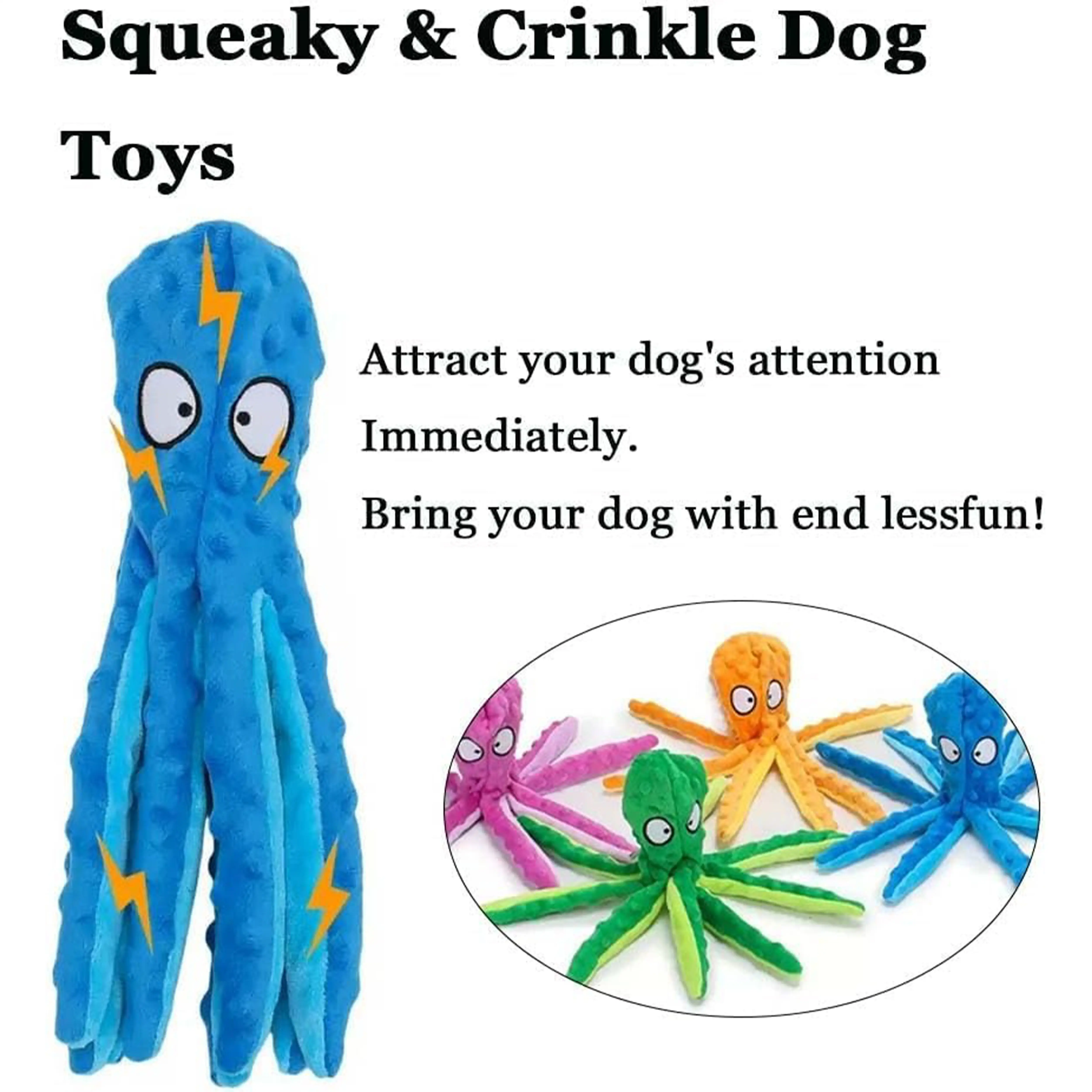 No Stuffing Octopus Dog Squeaky Toy Crinkle Plush Puppy Teething Chew Toy Durable Interactive Pet 1005012322745693