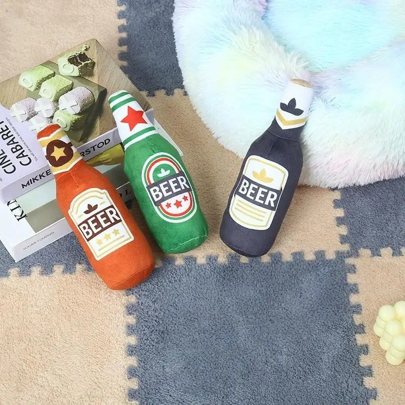 Chewable Interactive Sound Toys Realistic Beer Bottle Shaped Squeaky Dog Toy for Teething (1Pcs) 1005012324088731
